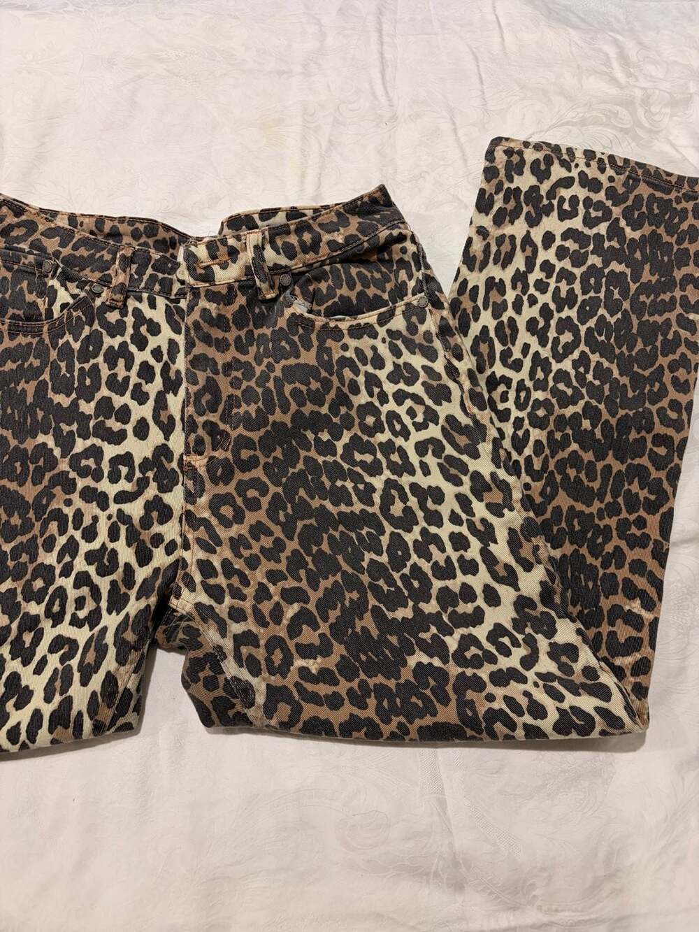 OAT New York Leopard Print Denim Straight Leg Jeans
